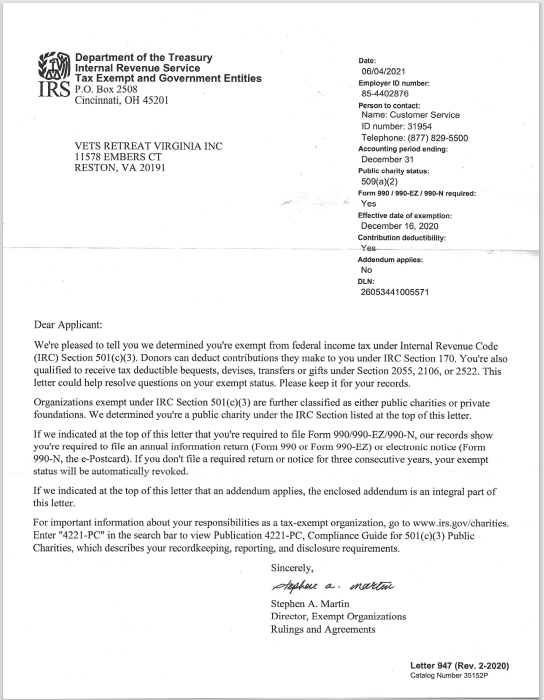 A nonprofit letter by department of the treasury