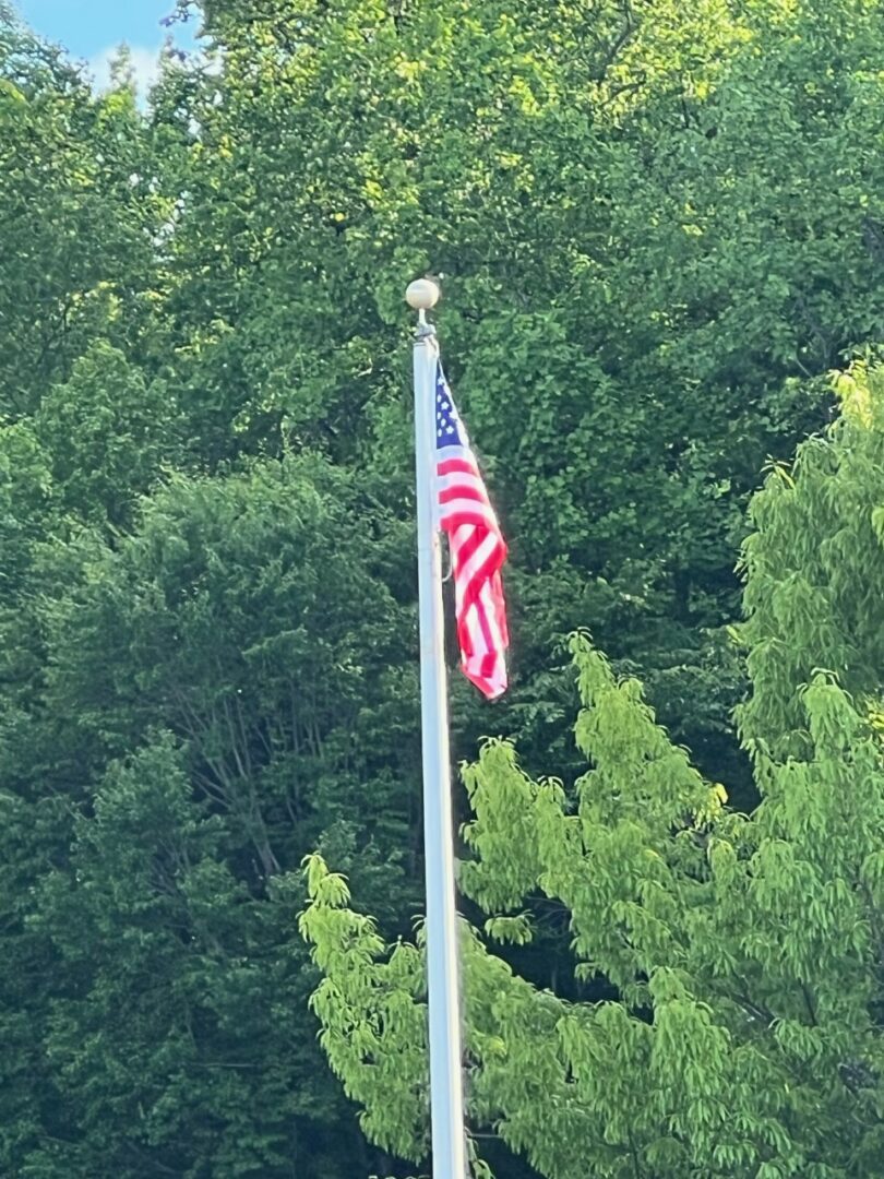 A flag is flying on top of a pole.